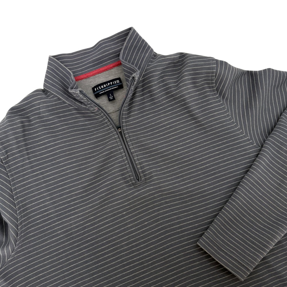 Fish Hippie Co Mens Quarter Zip Pullover Blue Striped Long Sleeve Large RN146155